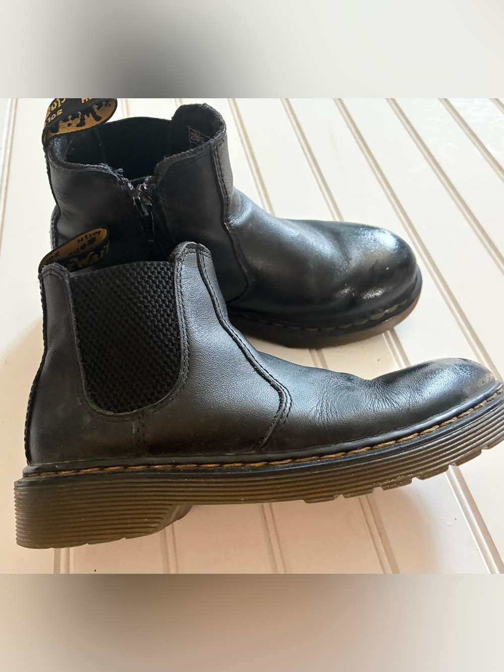 DOC MARTENS youth size 2 black leather boots